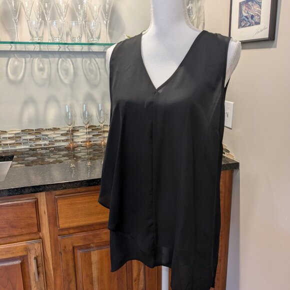 Sheer Black Tiered Blouse Top | Lg | Faux Wrap V-Neck Flowy Boho Romantic - Picture 1 of 4